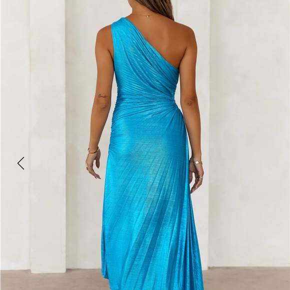 SAPPHIRE SOIRÉE ONE SHOULDER MAXI DRESS TURQUOISE - Picture 5 of 10